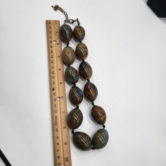 VTG Ceramic Heavy Bead Necklace Brown Turquoise Boho Statement - Picture 7 of 8